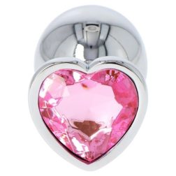   Fém anál dildó szív formájú, rózsaszín kristállyal (L méret)
