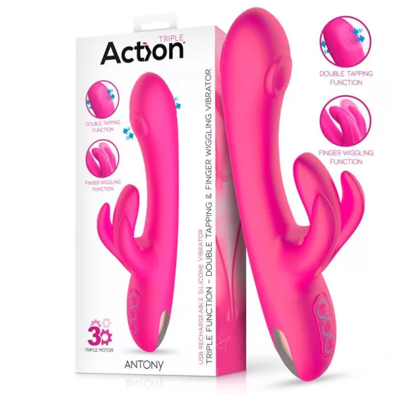 Action Antony dupla pulzációs G-pont vibrátor, mozgó vibrációs csiklóággal (rózsaszín)