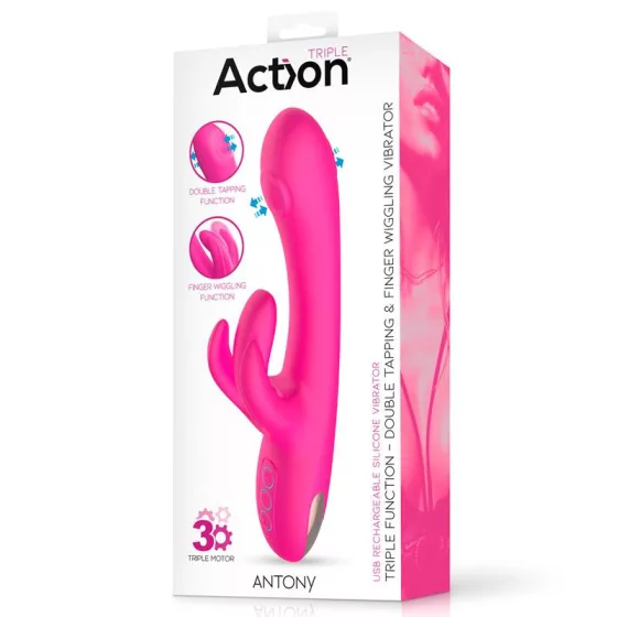 Action Antony dupla pulzációs G-pont vibrátor, mozgó vibrációs csiklóággal (rózsaszín)