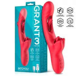   IntoYou – Grant vibrátor mozgó szárrésszel, nyelvecskés csiklóizgatóval (piros)