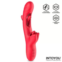   IntoYou – Grant vibrátor mozgó szárrésszel, nyelvecskés csiklóizgatóval (piros)