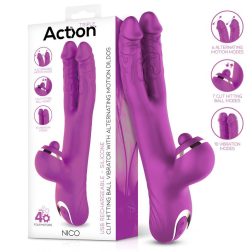   Action Nico dupla mozgó szárú vibrátor, pulzációs csiklóággal (lila)