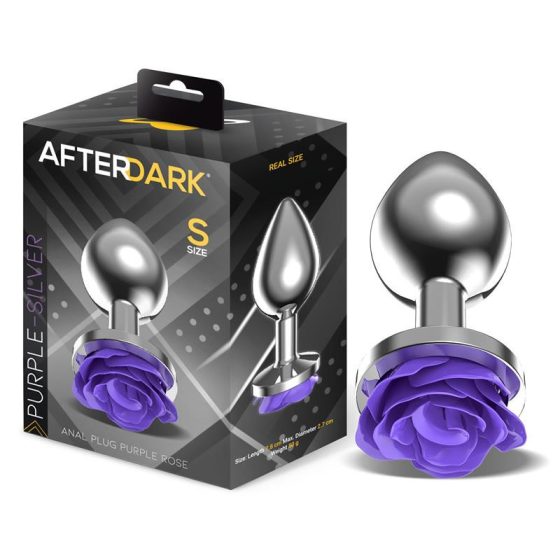 AfterDark fém fenékdugó ezüst színben, talpán lila rózsával