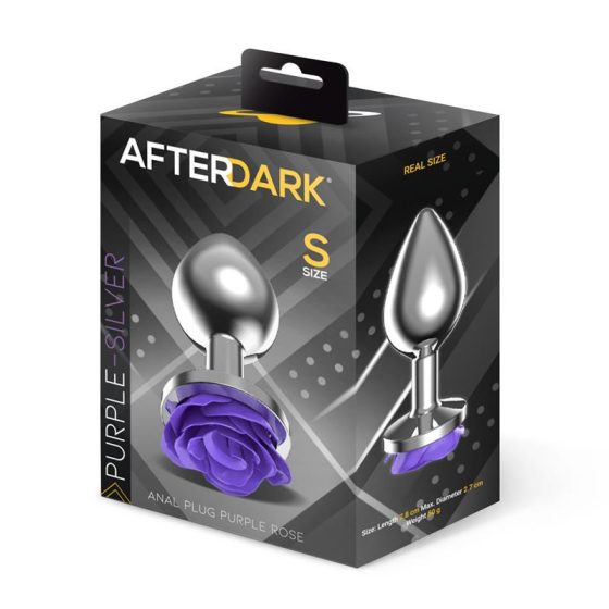 AfterDark fém fenékdugó ezüst színben, talpán lila rózsával