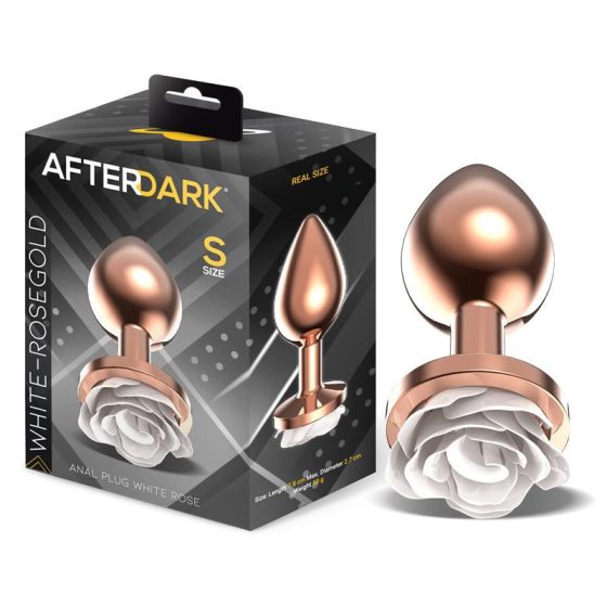 AfterDark fém fenékdugó réz színben, talpán fehér rózsával
