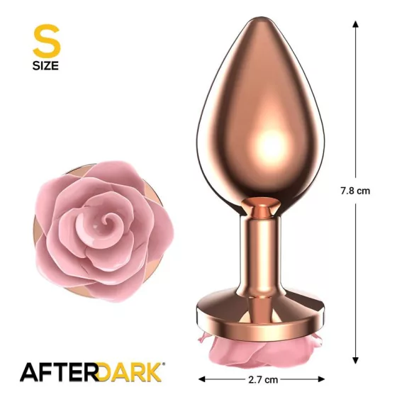 AfterDark – fém fenékdugó réz színben, talpán rózsaszín rózsával