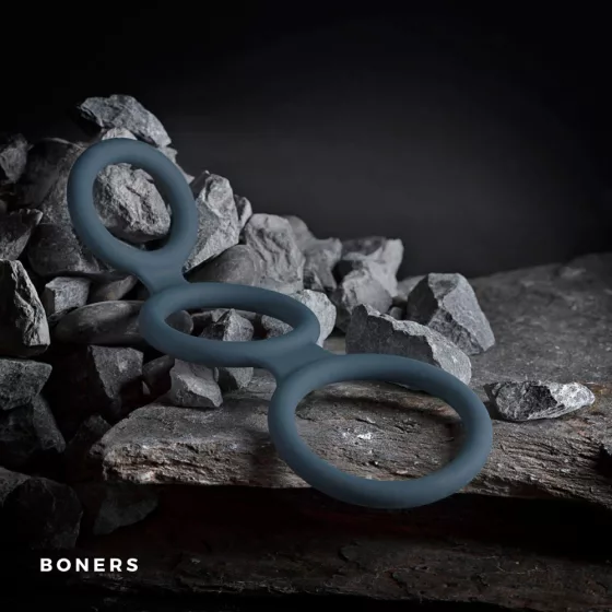 Boners – tripla péniszgyűrű szilikonból (kék)