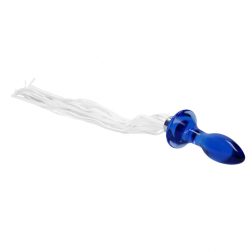   Christalino Tail kúpos análdildó, üvegből, korbácsos farokrésszel (kék).