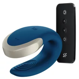   Satisfyer Luxury Double Love párvibrátor, távirányítóval (kék) (APP-os).