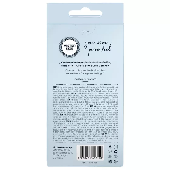 Mister Size – 60 - 10 db egyedi méretű, extra vékony óvszer (60 mm)
