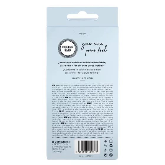 Mister Size – 64 - 10 db egyedi méretű, extra vékony óvszer (64 mm)