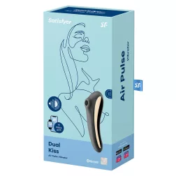   Satisfyer Dual Kiss vibrátor, léghullámos csiklóizgatóval (fekete).