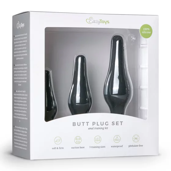 Easy Toys – 3 darabos szilikon anál dildókészlet (fekete).