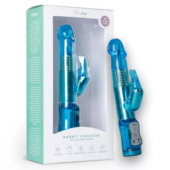 Easy Toys – forgófejes klitoriszágas vibrátor szárán forgó gyöngysorral (kék)