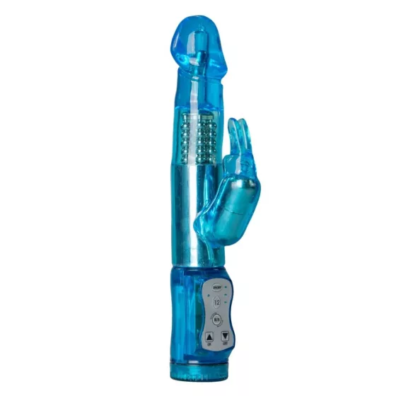 Easy Toys – forgófejes klitoriszágas vibrátor szárán forgó gyöngysorral (kék)
