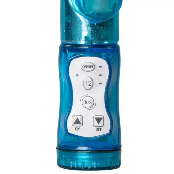 Easy Toys – forgófejes klitoriszágas vibrátor szárán forgó gyöngysorral (kék)
