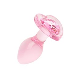   Easy Toys mini üveg anál dildó, szív formájú áttetsző kristállyal (pink)