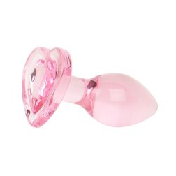   Easy Toys mini üveg anál dildó, szív formájú áttetsző kristállyal (pink)