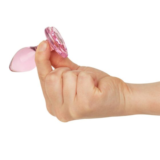 Easy Toys mini üveg anál dildó, szív formájú áttetsző kristállyal (pink)