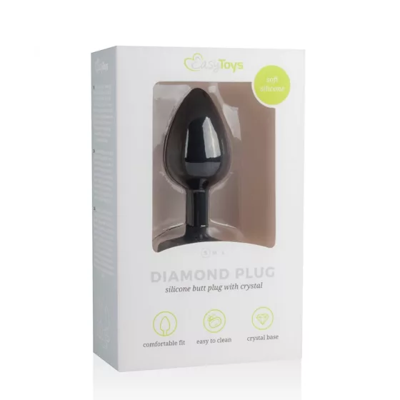 Easy Toys – szilikon anál dildó fekete, áttetsző kristállyal (S méret)