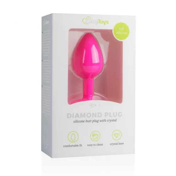 Easy Toys – szilikon anál dildó rózsaszín,áttetsző kristállyal (S méret)