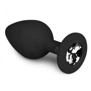 Easy Toys – szilikon anál dildó fekete, áttetsző kristállyal (M méret)