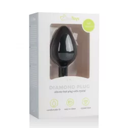   Easy Toys – szilikon anál dildó fekete, áttetsző kristállyal (M méret)