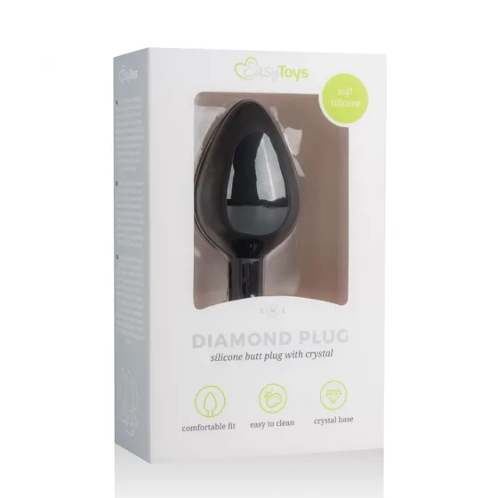 Easy Toys – szilikon anál dildó fekete, áttetsző kristállyal (M méret)