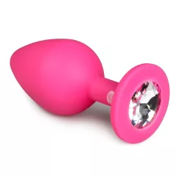   Easy Toys – szilikon anál dildó rózsaszín,áttetsző kristállyal (M méret)