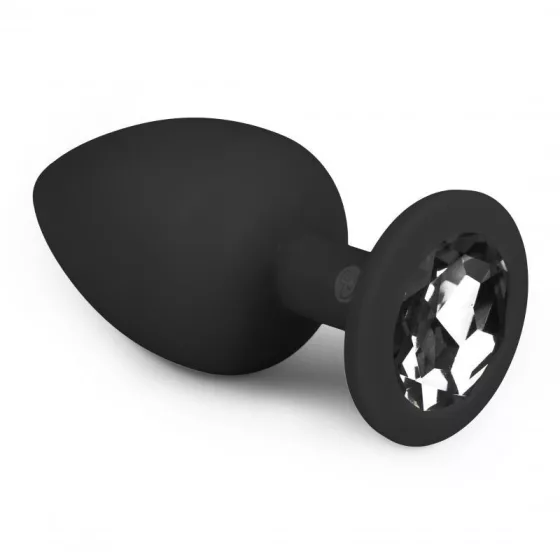 Easy Toys – szilikon anál dildó fekete, áttetsző kristállyal (L méret)