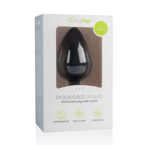 Easy Toys – szilikon anál dildó fekete, áttetsző kristállyal (L méret)