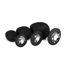   Easy Toys – 3 darabos szilikon anál dildókészlet fekete, áttetsző betéttel (szett).