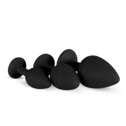   Easy Toys – 3 darabos szilikon anál dildókészlet fekete, áttetsző betéttel (szett).