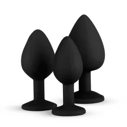   Easy Toys – 3 darabos szilikon anál dildókészlet fekete, áttetsző betéttel (szett).
