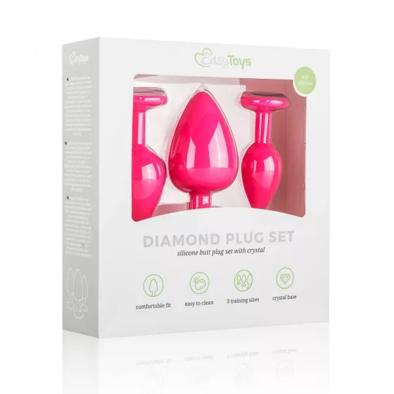 Easy Toys – 3 darabos szilikon anál dildókészlet rózsaszín, áttetsző betéttel (szett)