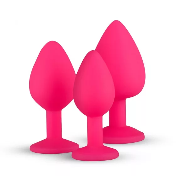 Easy Toys – 3 darabos szilikon anál dildókészlet rózsaszín, áttetsző betéttel (szett)