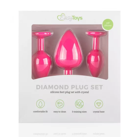 Easy Toys – 3 darabos szilikon anál dildókészlet rózsaszín, áttetsző betéttel (szett)