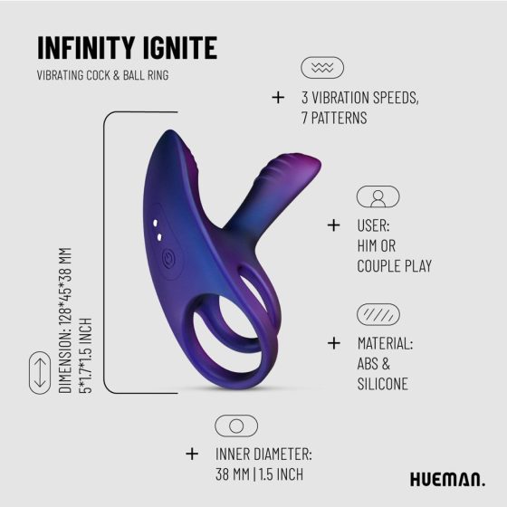 Hueman Infinity Ignite dupla péniszgyű, vibrációs ágakkal, távirányítóval