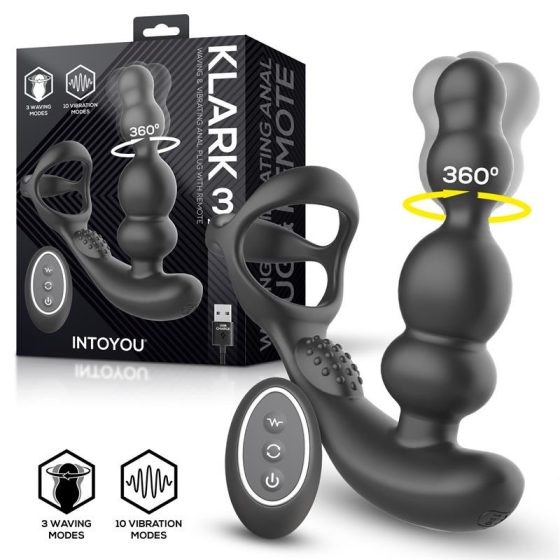 IntoYou Klark análvibrátor forgó fejrésszel, péniszhámmal, távirányítóval (fekete)