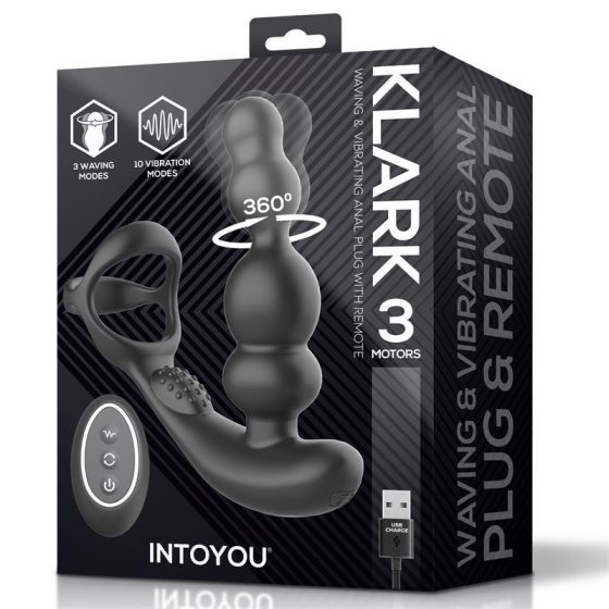 IntoYou Klark análvibrátor forgó fejrésszel, péniszhámmal, távirányítóval (fekete)