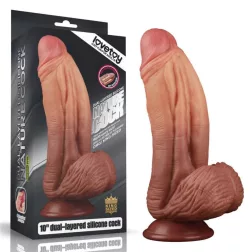   Nature Cock – dupla rétegű, extra vastag szilikon dildó (10", barna bőrszín)