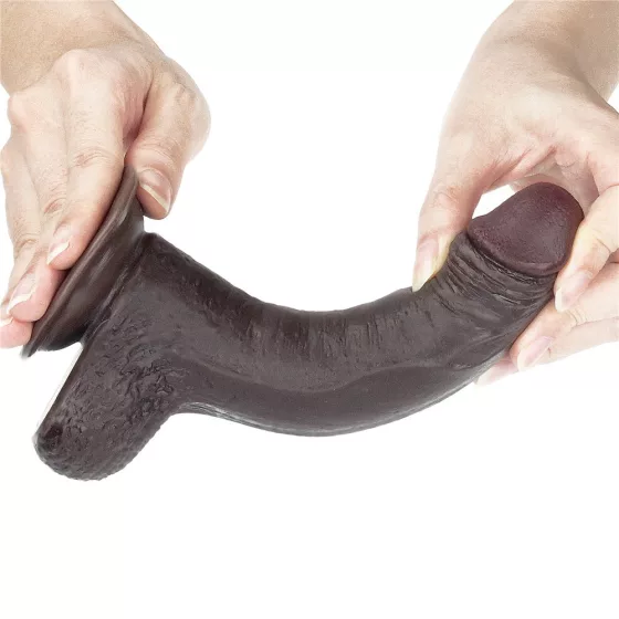 LoveToy – Sliding-Skin realisztikus barna bőrös dildó (17,8 cm, 7")
