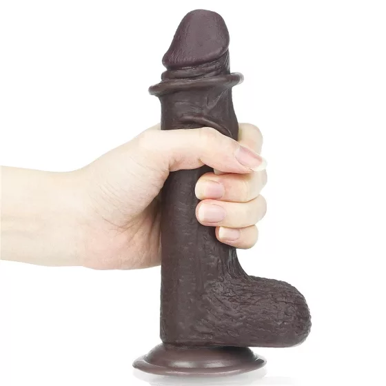 LoveToy – Sliding-Skin realisztikus barna bőrös dildó (17,8 cm, 7")