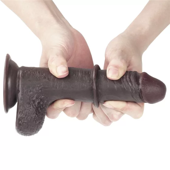 LoveToy – Sliding-Skin realisztikus barna bőrös dildó (17,8 cm, 7")