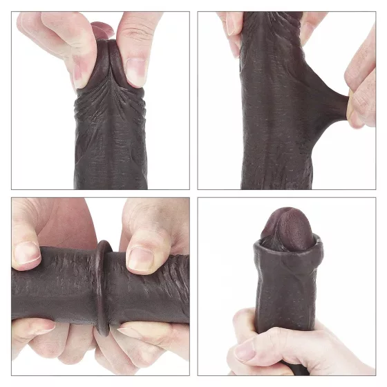 LoveToy – Sliding-Skin realisztikus barna bőrös dildó (17,8 cm, 7")
