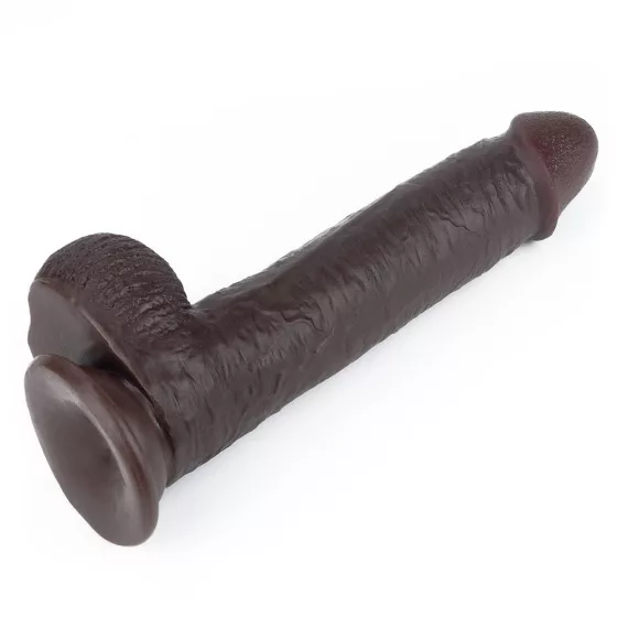 LoveToy – Sliding-Skin realisztikus barna bőrös dildó (22,6 cm, 9")