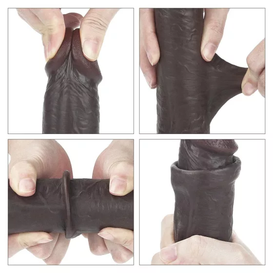 LoveToy – Sliding-Skin realisztikus barna bőrös dildó (22,6 cm, 9")
