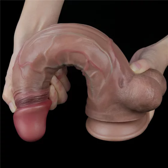 Nature Cock – dupla rétegű, hosszú szilikon dildó (11,5", barna bőrszín)