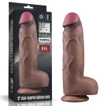   Nature Cock – dupla rétegű, extra vastag szilikon dildó (12", barna bőrszín)