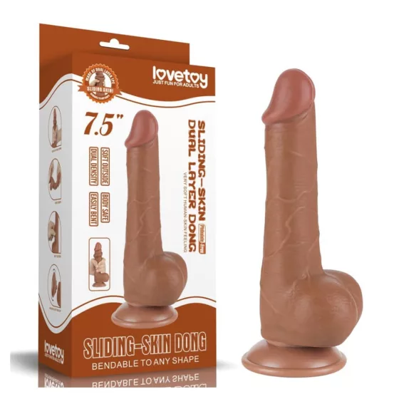 LoveToy – Sliding-Skin realisztikus világosbarna bőrös dildó (19 cm, 7,5")